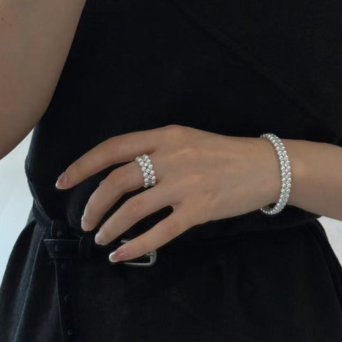 Layered Pearl Zirconia Jewelry Set – Necklace, Bracelet & Ring (Purchase Separately)
